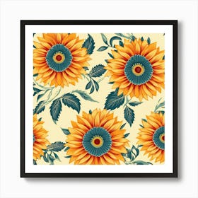 Sunflowers Seamless Pattern 1 Art Print