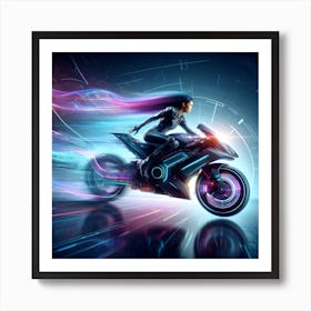 Futuristic Woman Riding A Motorcycle 2 Art Print