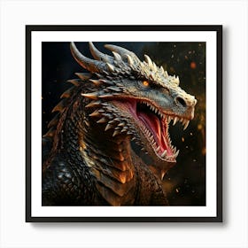 Firefly Earth, Dragon, Large, King, Strong, Brave, Black, Brown, Silver, Gold, Scales, Textured, Cro (11) Art Print