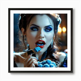 Gothic Beauty Eating Blue Candy Art Print