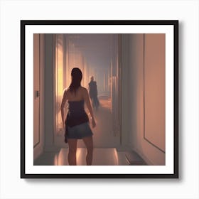 Woman Walking Down Hallway Art Print