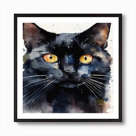 Black Cat With Yellow Eyes Art Print