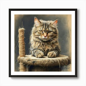 Cat Sitting On A Stool Art Print