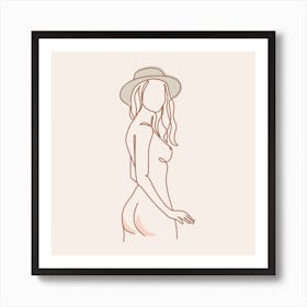 Nude Woman Continuous Line Drawing Art Art Print