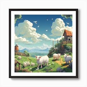 Sheep In The Countryside Art Print