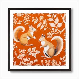 Fall Foliage Squirrel Square 3 Art Print