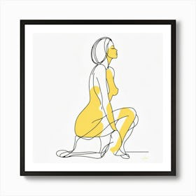 Woman Sitting On The Floor Line art in yellow Art Print