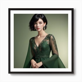 Woman In A Green Gown 1 Art Print