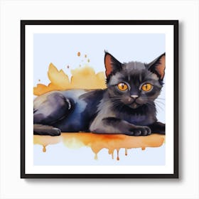 Black Cat Watercolor Painting 1 Art Print