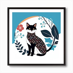 Cat With Flowers Art Print