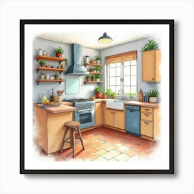 Artistic Kitchen Watercolor, Inviting, Vibrant Colors 1 Art Print