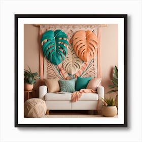 Tropical Living Room Bohemian Botanical Monstera Art Print