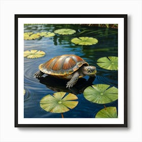 Turtle On Lily Pads 1 Art Print