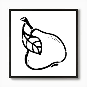 Pear. Ink texture doodle. Black and white illustration, Bauhaus Art Print