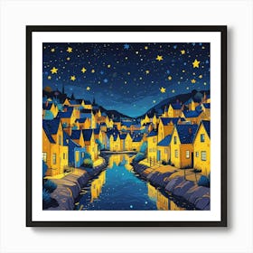 Paper Art Illustration Concept Of Heaven Night Landscape Of Village Tove Jansson Illustration Of A Girl Looking Up At The Stars (3) Art Print