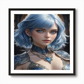 Blue Haired Girl Art Print