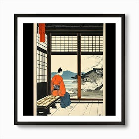 Woman Looking Out Of A Window Art Print