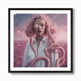 Pink Starry Sky Octopus Light Flair Art Print