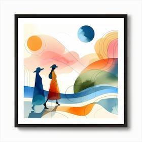 Two Women Walking In The Sun Art Print