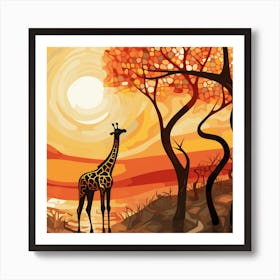 Giraffe At Sunset 1 Art Print