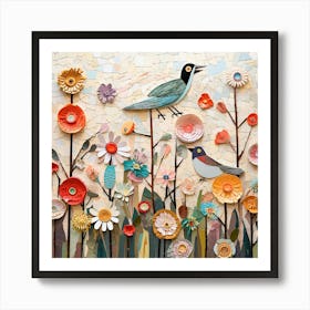 Birds And Flowers with Acc Effect Art Print