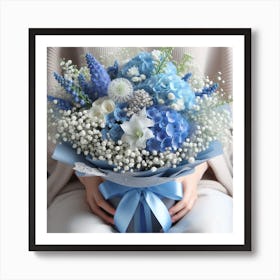 Blue And White Flower Bouquet 3 Art Print