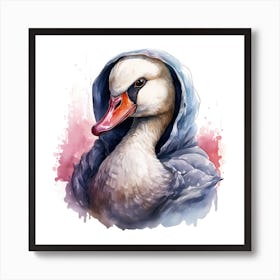 Watercolour Cartoon Swan In A Hoodie 2 Art Print