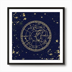 Gold and Navy Star Map Art Print