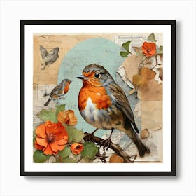 Bird Painting Collage European Robin 3 Art Print 0 Art Print