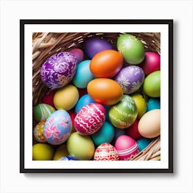 Colorful Easter Eggs In A Basket 4 Art Print