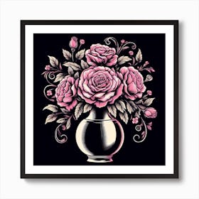 Pink Roses In A Vase 1 Art Print