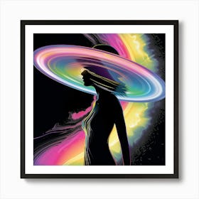 Woman Saturn Hat, pink and yellow, Psychedelic, artwork Print Art Print