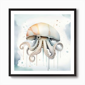 Octopus Watercolor Dripping Art Print