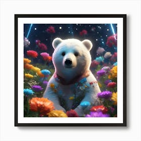 Polar Bear In Flowers Art Print