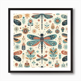 Scandinavian style,Pattern with colorful Dragonfly 3 Art Print