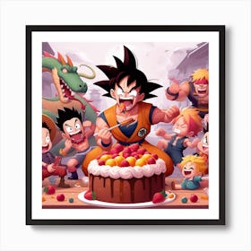 Anime friends eating dragon ball cake!!! Art Print