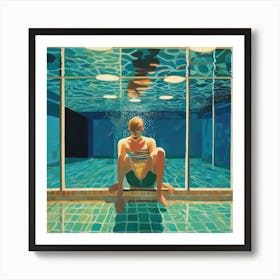 In Style of David Hockney. Swimming Pool at Night Series 5 Art Print