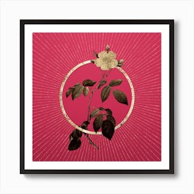 Gold Big Climbing Rose Glitter Ring Botanical Art on Viva Magenta Art Print