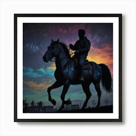 Silhouette Of A Man Riding A Horse Art Print