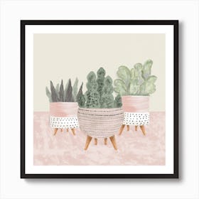 Cute Succulents In Pink Square Art Print