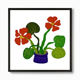 Red Flowers In A Pot Art Print