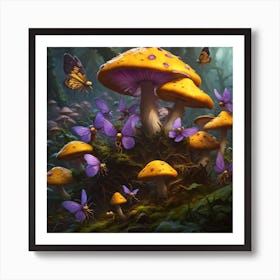 Mushrooms In The Forest Art Print