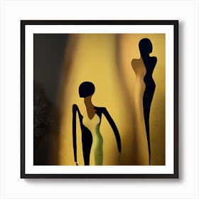 Gold And Black Abstract Silhouettes Art Print