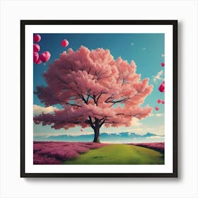 Pink Tree With Balloons Art Print