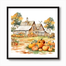 Farmhouse And Pumpkin Patch 1 Art Print