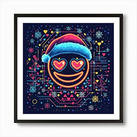 Vector Illustration Glowing Neon Emoji Face Generated AI. Wall Art Print Art Print