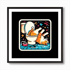 Cat In The Toilet Art Print