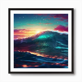 Ocean Waves At Sunset Art Print