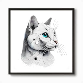 Cat Head - Abstract Line Art Illustration 66 Art Print