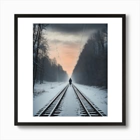 Train Tracks At Sunset Art Print